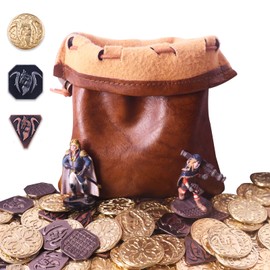 70PCS Metal DND Coins & PU Leather Bag, Contains 30 Gold Coins, 20 Sliver Coins and 20 Copper Coins, Fantasy Coins for Board Game, Game Token with Retro Leather Pouch, Medieval Game Retro Props