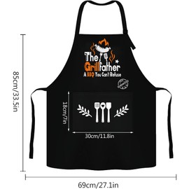 BBQ Grill Apron for Men, Funny Cooking Aprons with Pockets, Adjustable Chef Apron, Birthday, Thanksgiving, Christmas Retirement Gifts for Men, Husband, Dad, Grandad, Grandpa(The Grill Father)