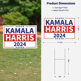 BingDi Kamala Harris 2024 Yard Sign with Metal H Stake, 11.8x17.3 Inches Democratic Yard Signs, Double Sided Campaign Yard Sign Outdoor Lawn Garden Sign, (White Theme)
