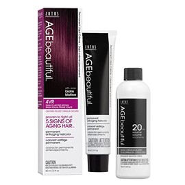 AGE beautiful Permanent Hair Color Dye Liqui Creme & Developer 20 Volume | 100% Gray Coverage | Anti-Aging | Biotin for Thicker, Fuller, Healthier Hair | 4VR Dark Plum Red Brown