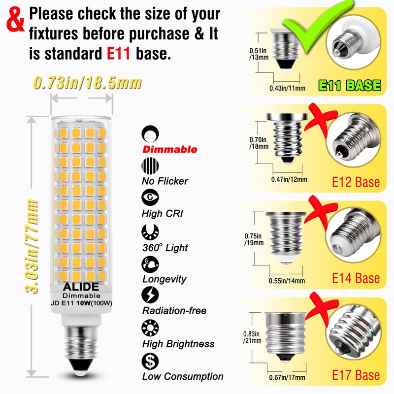 JDE11 Led Bulbs 120V 100W Halogen Candelabra Bulbs Equiva Dimmable,T3