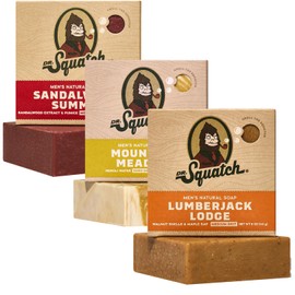 Dr. Squatch Natural Men’s Bar Soap - Cold Process Body Soap Bar with Natural Oils - Gifts for Men - Sandalwood Summit, Mountain Meadow & Lumberjack Lodge (5 oz, 3-Pack)