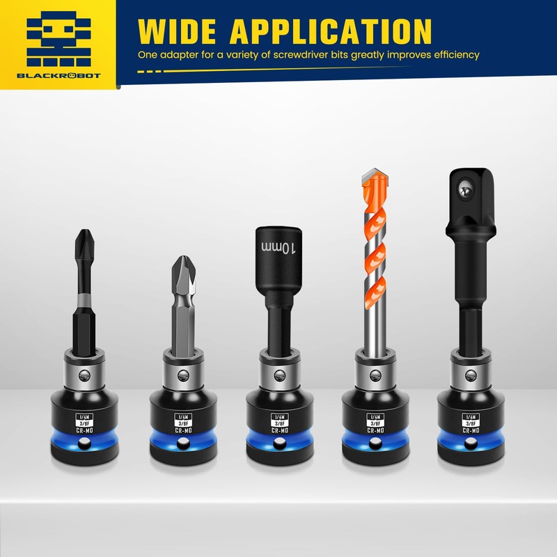 BLACKROBOT 2PCS Impact Bit Holders 3/8 Inch Square Drive to