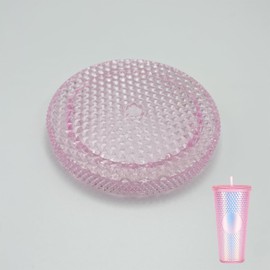 Replacement Lid for Tumblers, Matte Studded Design, PS Material with Leak-off Silicone O-ring, for Starbuck 24Oz Cups, Clear, 10.5cm/4.1" Diameter, Transparent Pink