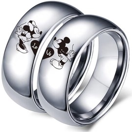 XAHH Love Heart Rings for Couples Mickey Minnie's Kiss Matching Romantic Promise Rings Silver Wedding Bands Set for Him and Her Stainless Steel Band Men Size 7