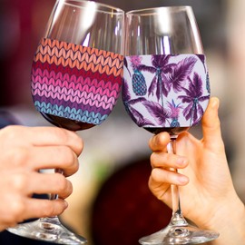 PAGOW 6pcs Wine Glass Sleeve Identifiers for Standard Size White Glass - Colorful Neoprene Insulator Protector Ornaments Supplies (4.52x3.07inch, 6 Designs)