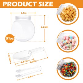 6 Pcs 51 oz Plastic Candy Jars for Candy Buffet Candy Bar Containers for Party with 6 Candy Scoops and 6 Plastic Tongs Clear Cookie Jars with Lids for Table Buffet Bar Sugar Party Display Office Desk