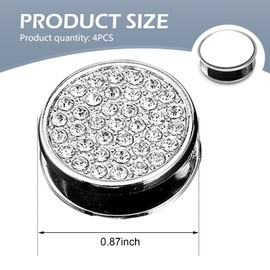 DACIRTY 4 PCS Bling Car Mini Hooks, Rhinestone Encrusted Round Dashboard Seat Back Storage Hooks, Data Cable Hanging Pouch Key Umbrella Mask Storage, Practical Self-adhesive Decoration (White)