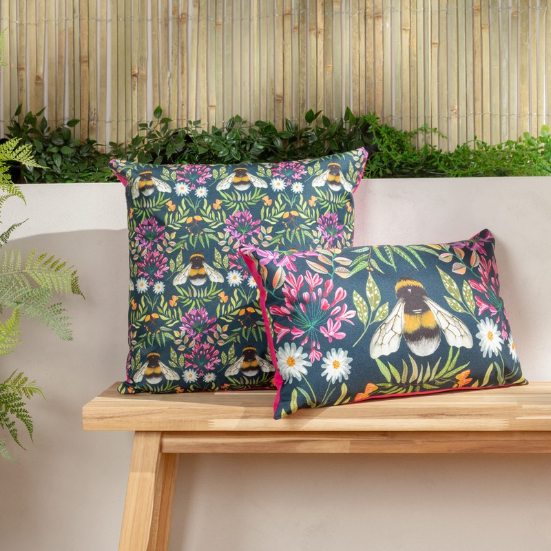 Wylder Nature House of Bloom Zinnia Bee Rectangular Outdoor Cushion