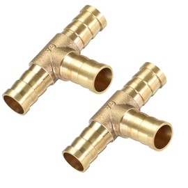 TA-VIGOR 2Pcs 12mm Brass T-Barb Splicer Connector, 3-Way Fuel Hose Barbed Fitting, T-Shaped Tube Splitter for Water, Fuel, Gas, Air and Oil Lines