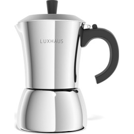 LuxHaus Moka Pot - 6 Cup Stovetop Espresso Coffee Maker - 100% Stainless Steel Italian and Cuban Mocha Coffee Maker