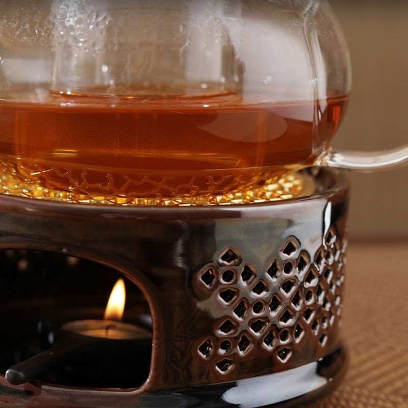 Teapot Warmer Tea Coffee Warmer Base Ceramic Heater with Spoon