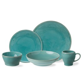 Casafina Ceramic Stoneware 5-Piece Place Setting Service for 1 - Fontana Collection, Turquoise | Microwave & Dishwasher Safe Dinnerware Set | Food Safe Glazing | Restaurant Quality Tableware