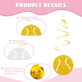 30pcs Tennis Hanging Swirls, Tennis Birthday Hanging Decoration for Kids, Tennis Party Decor, Sport Baby Shower/Birthday Party Favors - Green&Gold Glitter