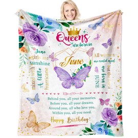 June Birthday Blanket 60"x 50", June Birthday Gifts for Women, Birthday Gifts for Women Born in June, Queens are Born in June, June Birthday Gifts for Her, Woman, Mom, Grandma, Sister, Best Friend