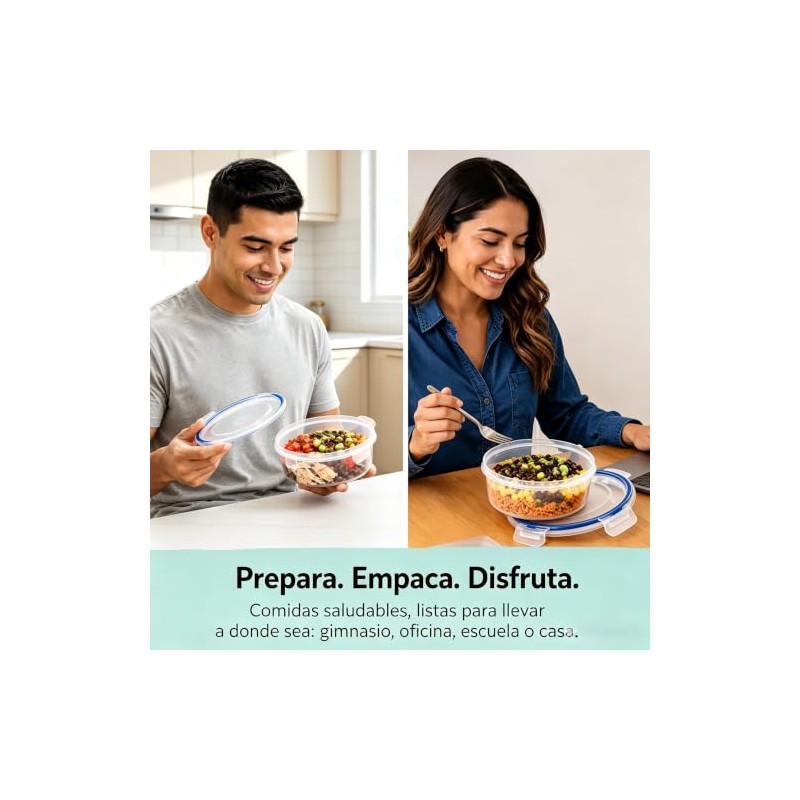 3Pk Contenedores para Alimentos, Con Tapas Sellado Antifugas