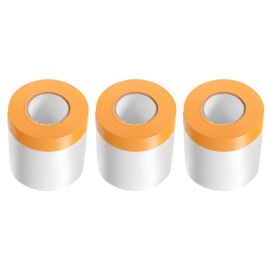 sourcing map 3 Rolls Pre-Taped Masking Film 15.7" x65.6ft Tape and Drape Painters Plastic Drop Cloth Film with Tape Plastic Sheeting for Automotive Painting Covering