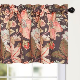 VOGOL Vintage Floral Printed Valance, Light Filtering Pinkish Flowers in Black Privacy Draperies, 1 Panel Rod Pocket Window Treatment for Small Window, 52 x 18 Inches