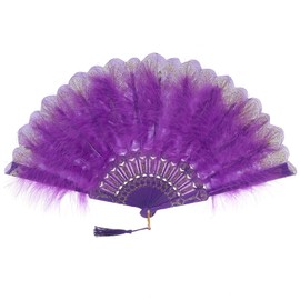 BABEYOND Marabou Feather Fan 20s Vintage Folding Fan Flapper Hand Fan for Costume Dancing (Purple)