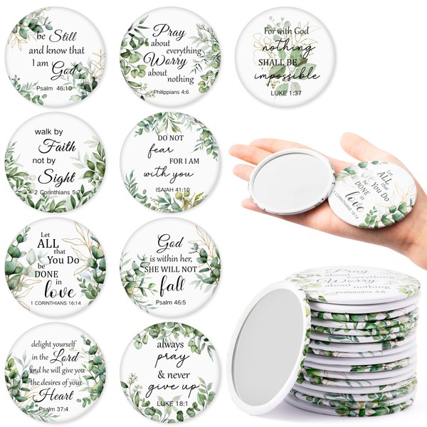 Y1tvei Leaves Bible Compact Mirrors - 36Pcs Green White Leaf