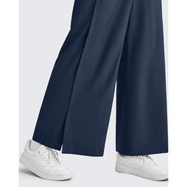 G4Free Wide Leg Yoga Pants Woman Fast Dry Baggy Lounge Pants Summer Casual Trouser Daily Work Summer(Dark Navy,L,25")