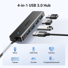UGREEN 4-Port USB 3.0 Hub USB Splitter 5Gbps USB Multiple Connector USB Splitter for MacBook, iMac, Surface, Dell, Thinkpad, USB Stick, Mobile HDD, Desktop PC and More (60 cm)
