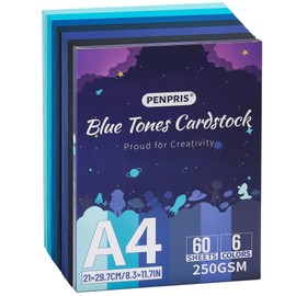 Blue Tones Cardstock - 60 Sheets 6 Colours Blue Cardstock A4 Size Card Stock Paper 250gsm/92lb Heavy Weight Cardstock for Printer, Card Making, DIY Crafts, Scrapbooking PAC06MX2