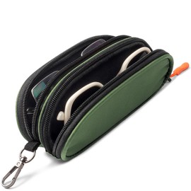 Tangoner Double Eyeglasses Case Soft Portable Zipper Sunglasses Pouch with Keychain Clip for Men Women (Army Green)