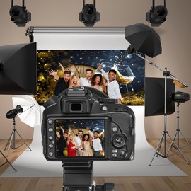 Baocicco 20x10ft Happy New Year Backdrop Countdown Party Shining Champagne Wine Glasses Bokeh Halos Backdrop Vinyl Photography Background New Year Eve Christmas Eve Party Winter Holiday Festival