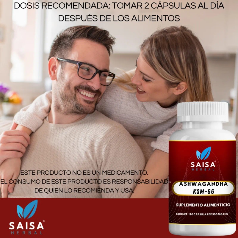 Suplemento Antiestres Ashwagan 120 Cáps 500 Mg Ksm-66 Sin Sabor