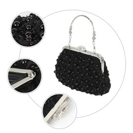 MilyaDE Women's Pearl Flower Clutch Rhinestone Wedding Bridal Bridesmaid Handbag Party Evening Bag Shoulder Bag with Handle Chain Strap, A-Black