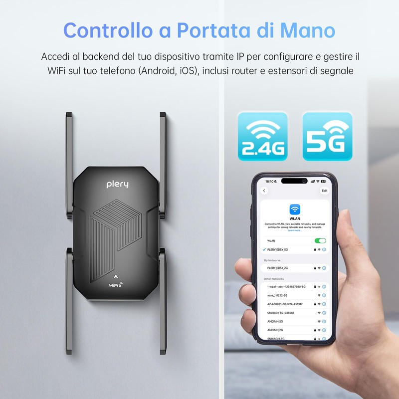 PLERY Ripetitore WiFi 6 Potente per Casa: 1500Mbps WiFi Extender