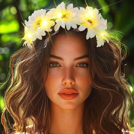 Evlry LED Sunflower Headband, Luminous Flower Wreath Hair, Luminous Festival Party Headpiece, Wedding Hair Accessories for Women Bride