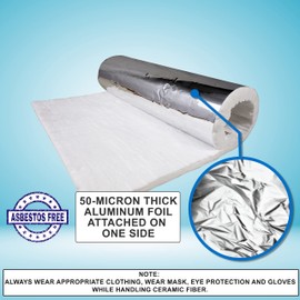 SIMOND STORE Ceramic Fiber Blanket with Aluminum Foil Facing - 8# Density - 1" x 24" x 36" - 2400F - High Temperature Insulation Blanket for Stove Furnace Forge Kiln Fireplace Welding Soldering HVAC
