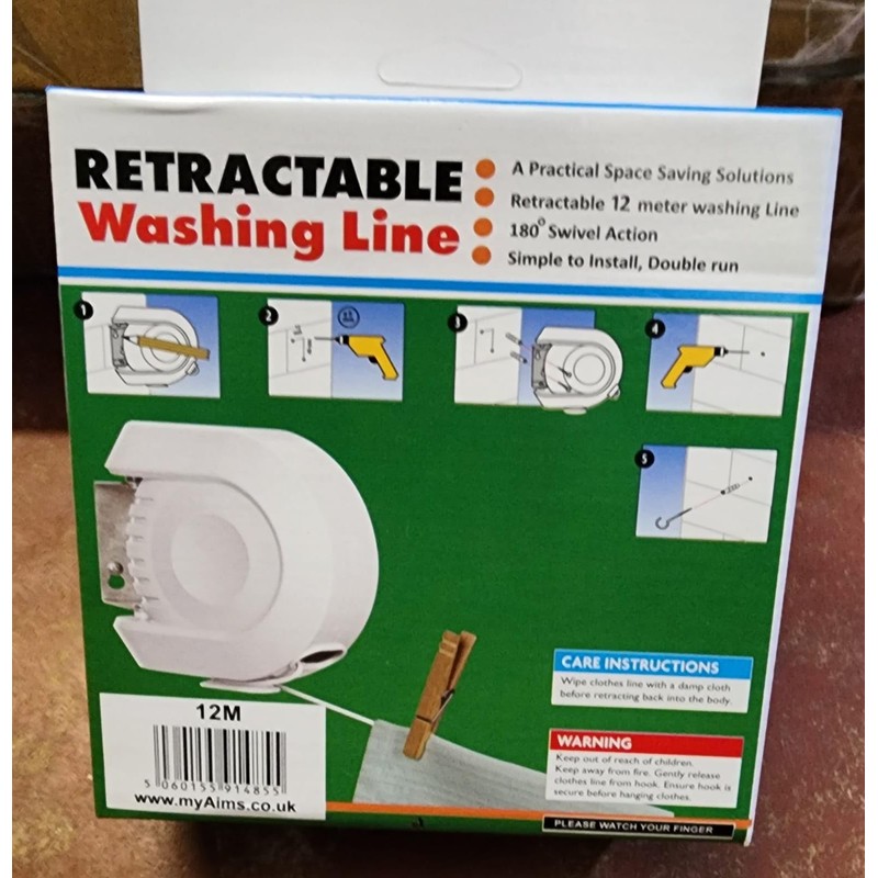 Washing Line Retractable Wall-Mounted Double Clothes Drying Line, Heavy Duty