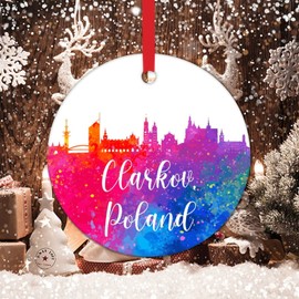 Poland Clarkov Christmas Tree Ornaments Poland Clarkov Watercolor Art Cityscape Christmas Stocking Filling Gift to Child Colorful City Skyline Christmas Ornament 2022