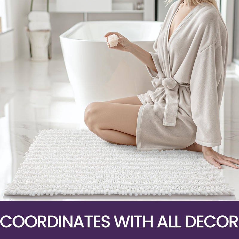DEXI Chenille Bath Mat, Non slip Thick Bathroom Mat, Absorbent