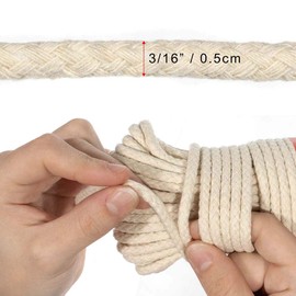 100 Feet Cotton Piping Cord, Clothesline Rope Natural 3/16-Inch Diameter Thread
