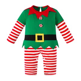 LENSOUS Infants Baby Christmas Elf Costume Santa's Helper Cosplay Dress Up Uniform with Hat (Red, 18-24 Months)