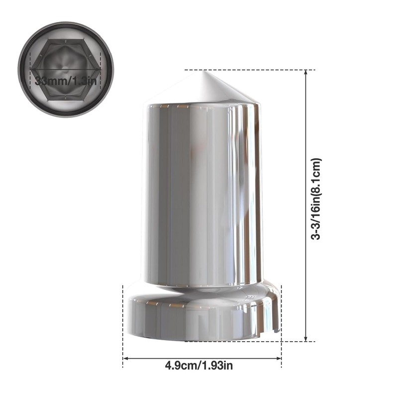 33mm Chrome Plastic ABS Lug Nut Covers Bullet Flanged Push-on