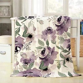 Mugod Floral Throw Blanket Vintage Watercolor Purple Flowers Seamless Pattern Decorative Soft Warm Cozy Flannel Plush Throws Blankets for Bedding Sofa Couch 40 X 50 Inch