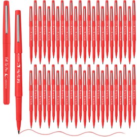 Fuyoooo 50 Pcs Felt Tip Pens Bulk Medium Point 0.7mm Marker Pen Fine Point Felt Fineliner Planner Marker for Journaling, Note Taking, Planner(Red)