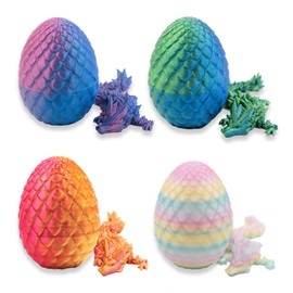 Set of 4 Dragon Egg with Dragon, 3D Dragon in Egg, 7 cm Dragon Egg, 13 cm Dragon, Decorative Collectible for Desk and Shelf, 3D Printed Dragon Inside, Home Office