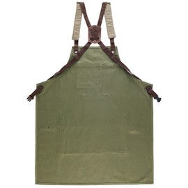 Node Leather - Cross Back Canvas Aprons With Pockets |Adjustable Leather Strap|Work Apron|Chef Apron|Woodworking, Grilling