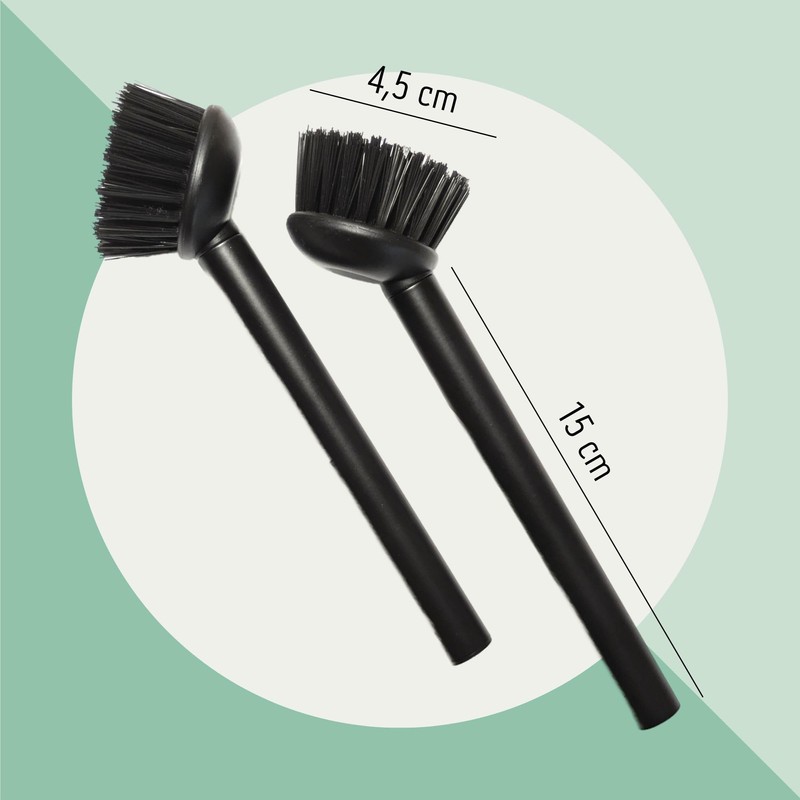 Washing Up Brush Black with Stainless Steel Handle, Set of