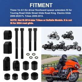 1inch &1.5inch Driver Floorboard Extensions Kit - PSLER Driver Floorboard Extenders Compatible with Touring Road Glide Street Glide Road King Electra Glide 2009-2025 FL Trikes 2009-2013