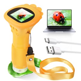 Portable Digital Microscope for Kids, Pocket Handheld Microscope Camera with 2'' Inch Screen, Orange Educational Microscope Science Kits for Age 3-12 Girls Boys Birthday Gifts