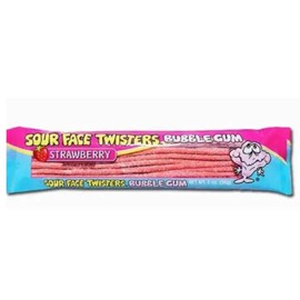 Face Twisters Sour Bubble Gum Straws - SOUR Strawberry - Gift Pack of 4, 2 oz. Packages By Lyza's Sweets & Treats