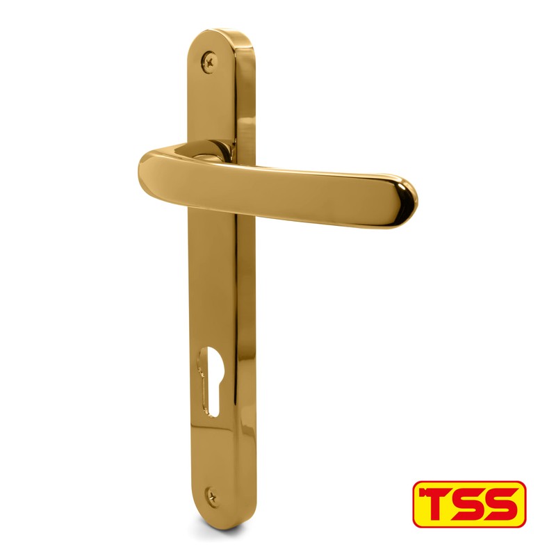 TSS Polished Brass UPVC Door Handle Pair Set, Sprung, 92mm