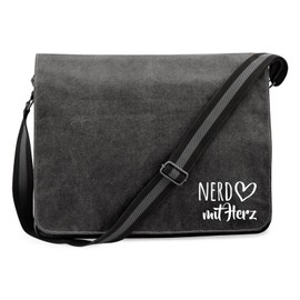 Huuraa Crossbody Bag Nerd mit Herz Geschenk 14 Liter Black Canvas Nerd Accessoire